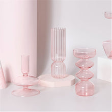 Load image into Gallery viewer, Pink Glass Candle Holder Taper Candlesticks Holder Wedding Table Centerpieces Nordic Home Decoration

