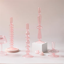 Load image into Gallery viewer, Pink Glass Candle Holder Taper Candlesticks Holder Wedding Table Centerpieces Nordic Home Decoration
